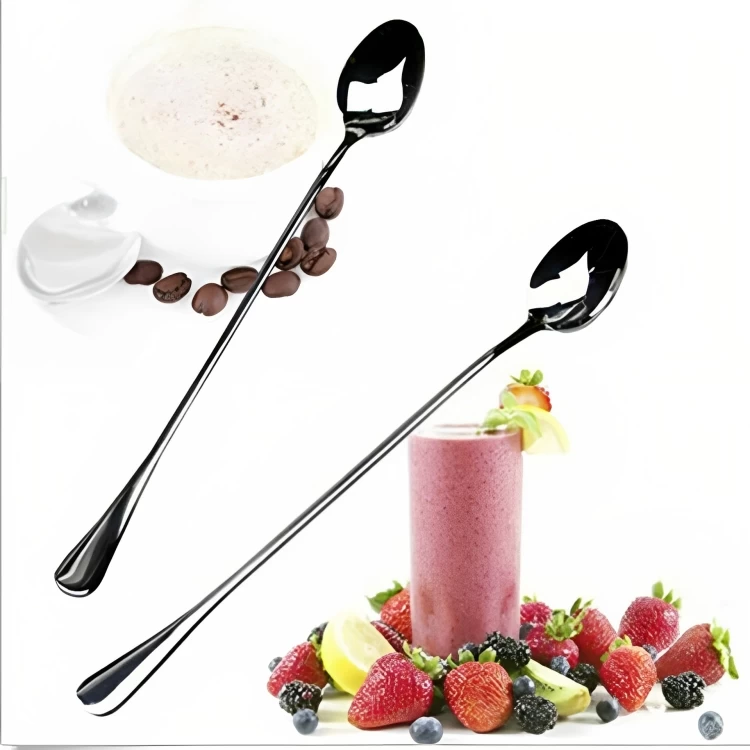 طقم مالعق استانلس ستيل بيد طويلة، 12 قطعة - فضي